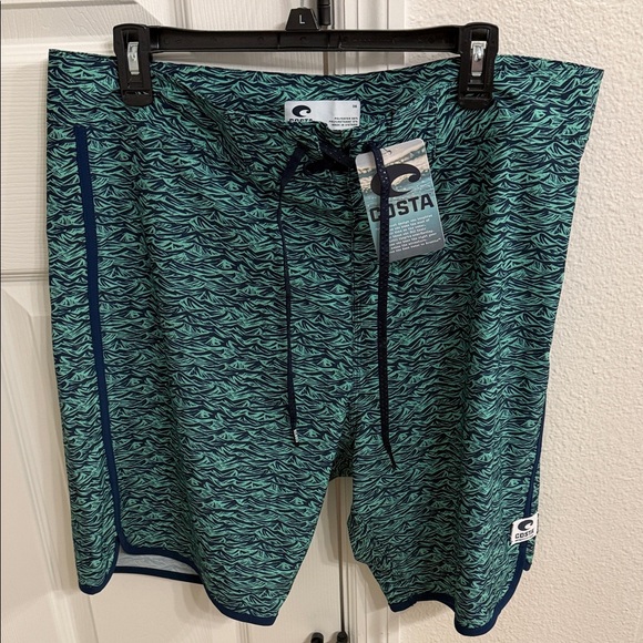 Costa Other - Costa Men's Teal Wave-Pattern Swim Board Shorts